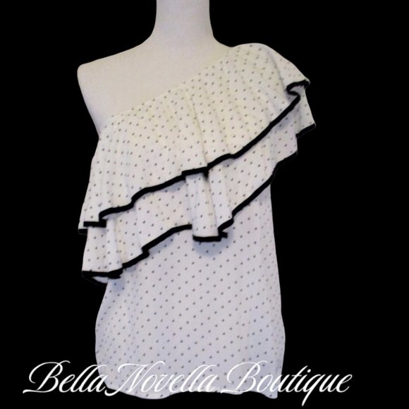 🔴 Ro & De Polka Dote One Shoulder Ruffled Top New with Tags CLEARANCE 🔴 - Picture 6 of 13